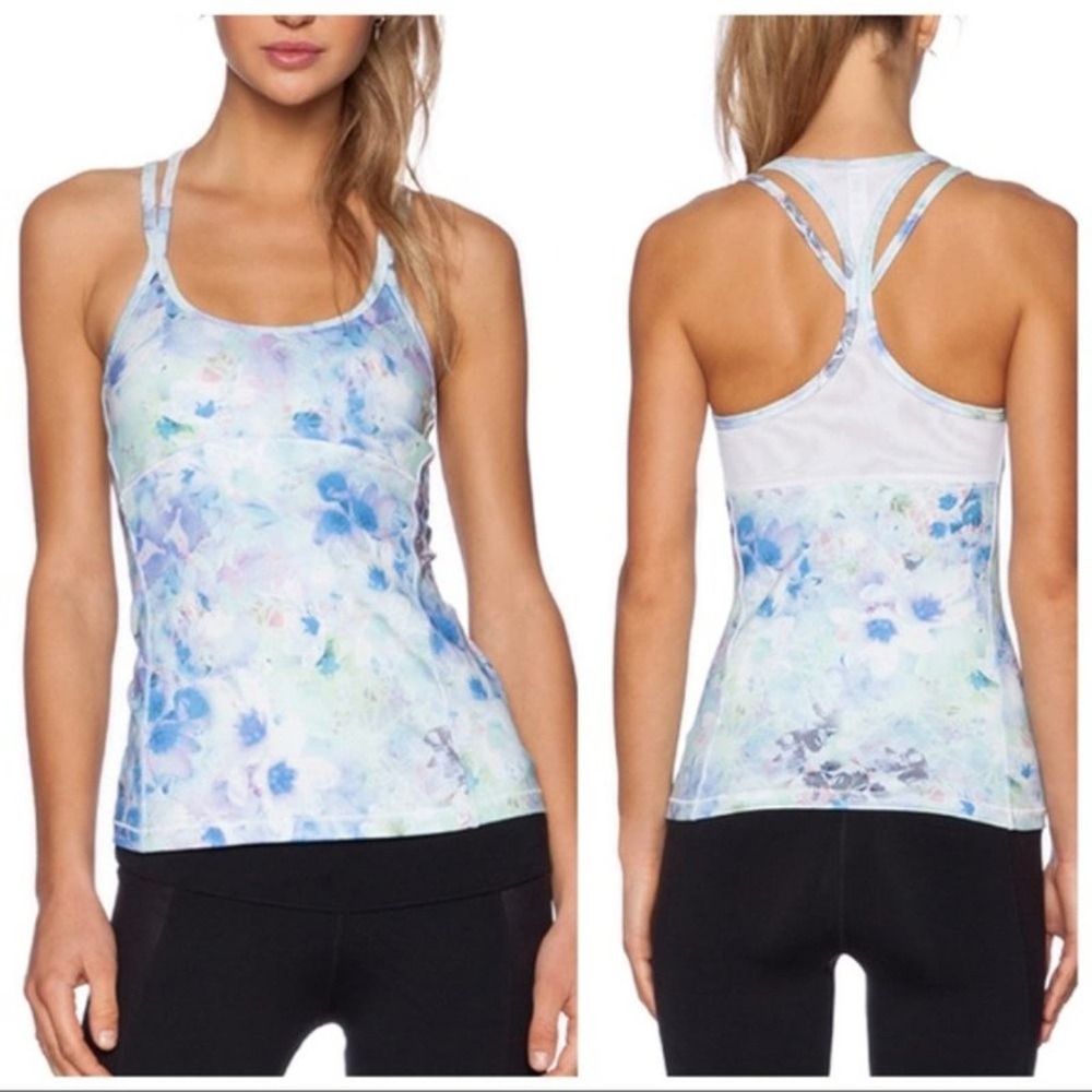 ALO Yoga Ananda Paint Floral Print Mesh Racerback Tank Size Small